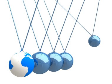 Balancing balls Newton's cradle with world map clipart