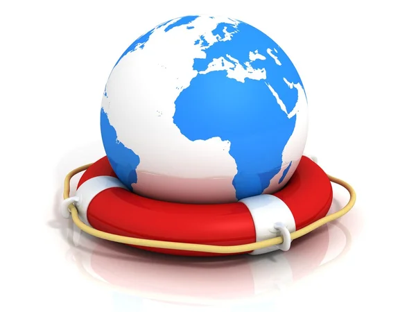 Globe globe terrestre sphère mondiale et anneau de bouée de sauvetage — Photo