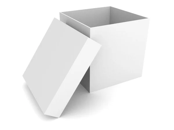 Scatola bianca aperta su sfondo bianco — Foto Stock