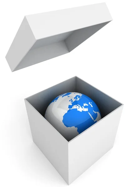 Conceptual image of the Planet Earth in a cardboard box — Stock Photo, Image