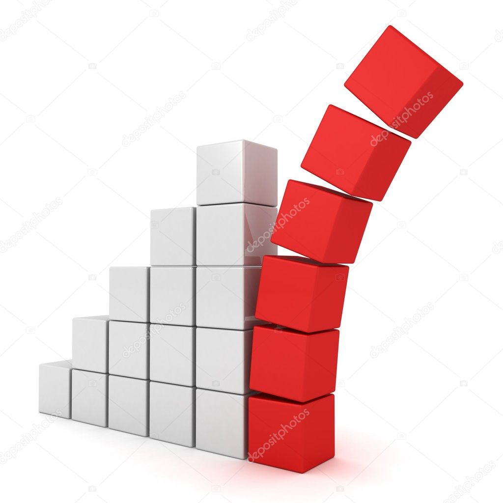 Bar graph chart with falling red top leader blocks