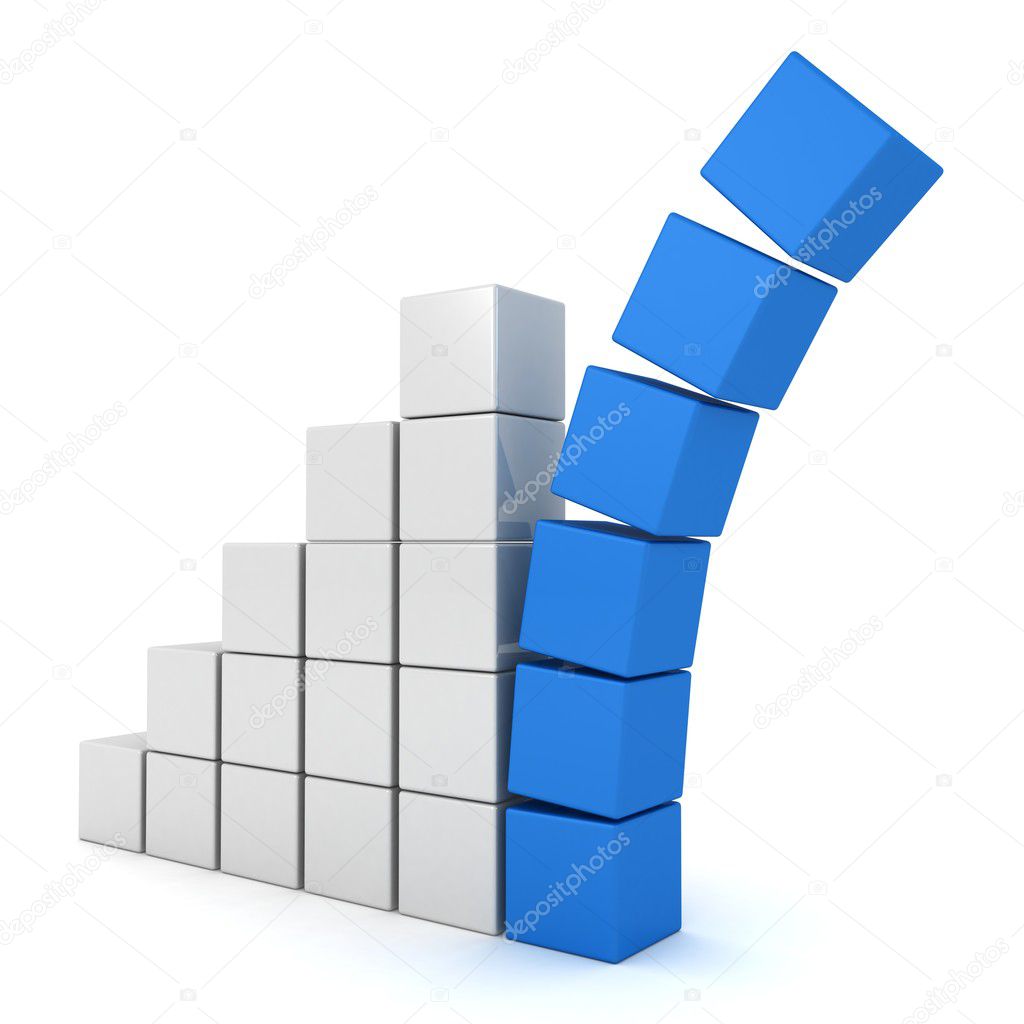 Bar graph chart with falling blue top leader blocks