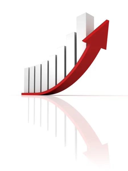Flecha roja con diagrama gráfico gráfico blanco concepto de negocio —  Fotos de Stock