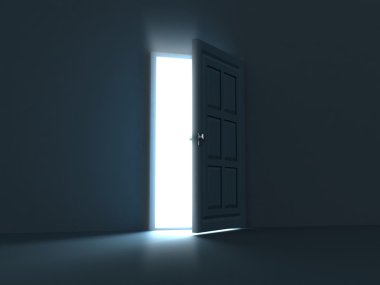 Open bright door opposite to dark wall clipart