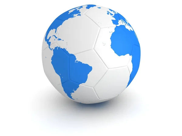 stock image Blue world globe map on white soccer ball