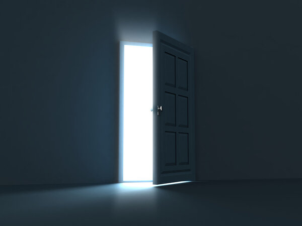Open bright door opposite to dark wall
