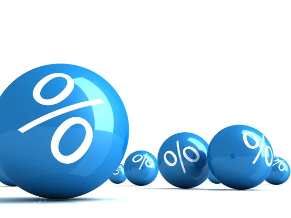 Vele blauwe glanzende bollen met procenttekens — Stockfoto