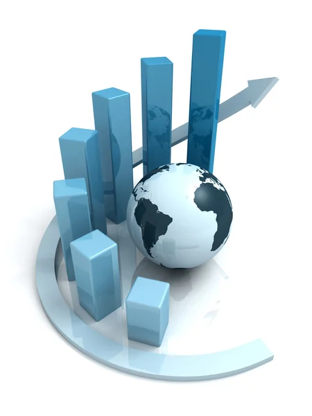 Wzrost globalnego biznesu niebieski wykres słupkowy z strzałka — Zdjęcie stockowe