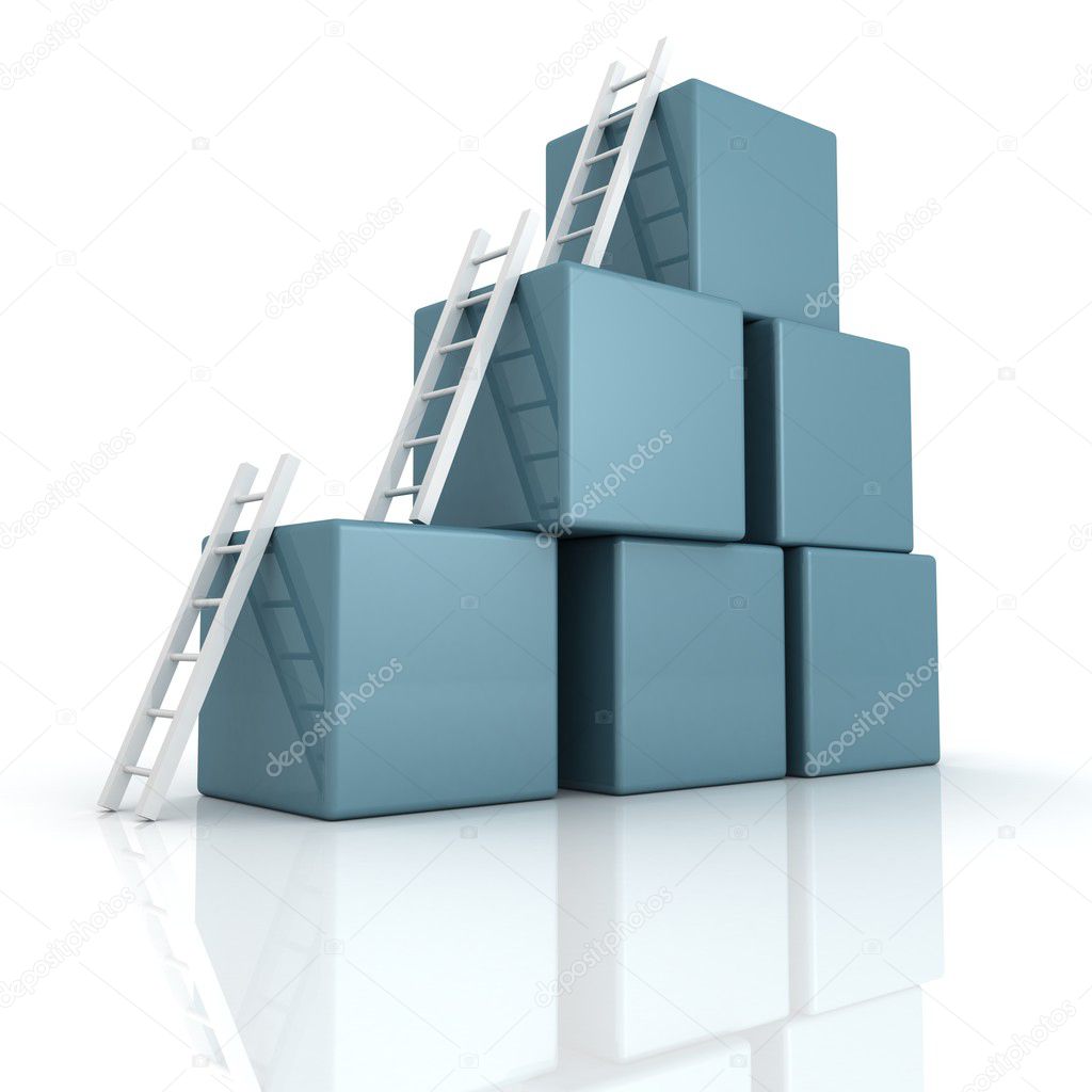 Blue cubes with white ladders. success concept
