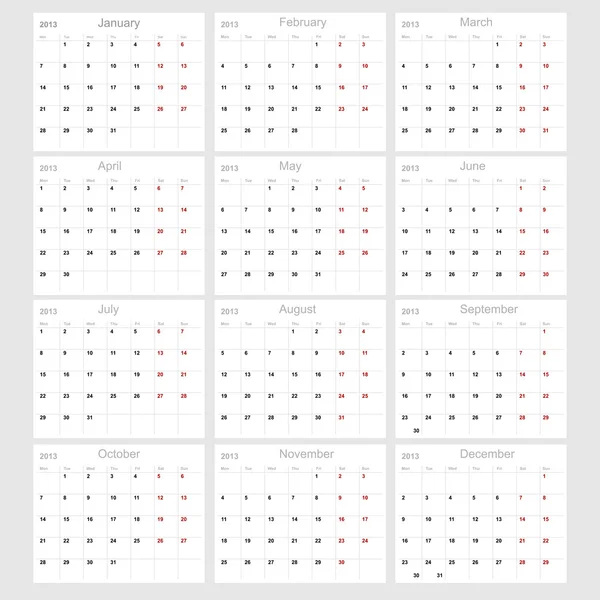 Vektor kalender 2013 — Stock vektor