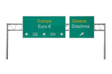 Europe-Greece and Euro-Drachma road sign clipart