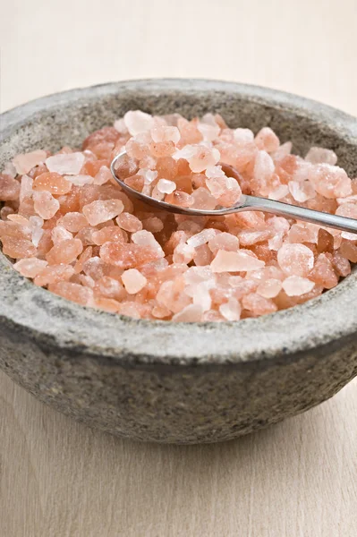 Curso de sal rosa del Himalaya en un tazón — Foto de Stock