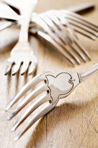 Antique forks at close up - very shallow depth of field — Stock Photo, Image