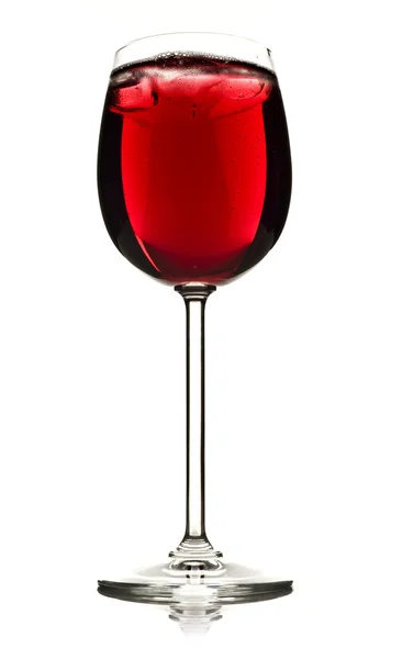 Sklenice na víno červené ovocné šťávy a LED — Stock fotografie