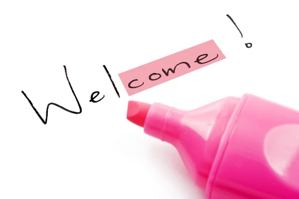 stock image The word welcome highlighted in pink