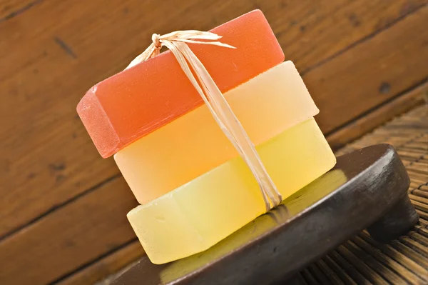 Three bars of glyderin soap in spa — Stock Photo, Image