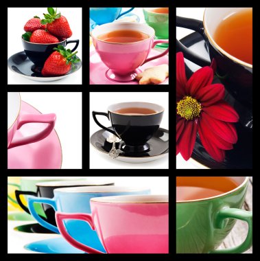 Collage of teacups in different colors clipart