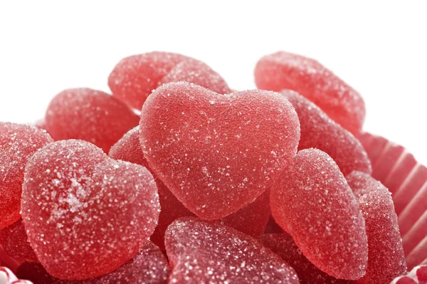 Red heart shaped jelly sweets — Stock Photo, Image