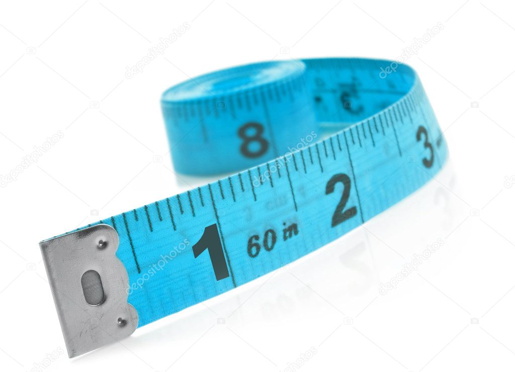 Tape measure on a white background with space for text