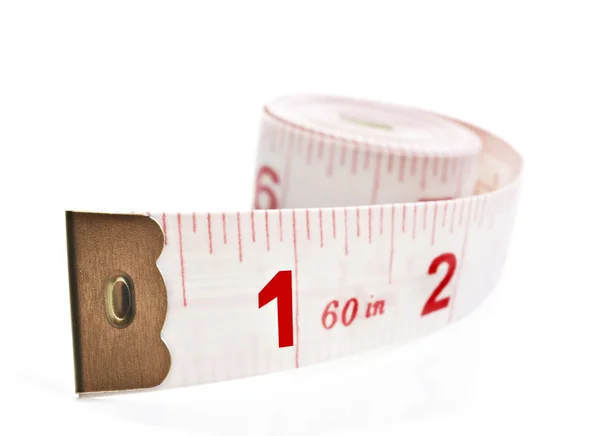 White and red tape measure on a white background — Stock Photo, Image