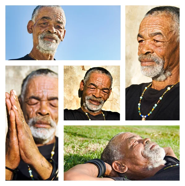 Senior Afrikaanse man - collage met verschillende portretten. — Stockfoto