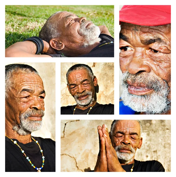 stock image Senior African man - collage with different portraits.