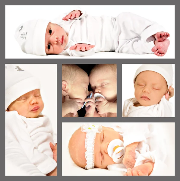 Collage van nieuw geboren tweeling — Stockfoto