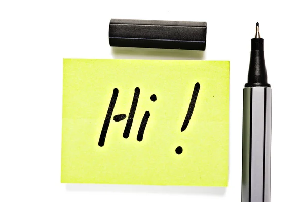 Small memo note with black pen - saying hi — Stock Photo, Image