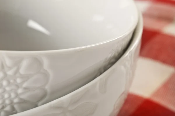 Close up of 2 white bowls — Stock Photo, Image