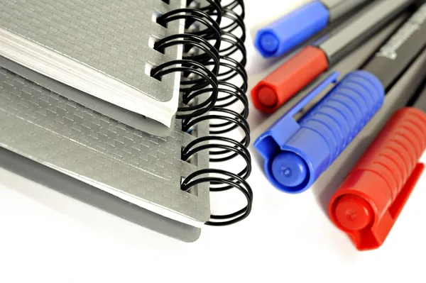 Note books pens clips - stationary ready for back to school — Stock Photo, Image