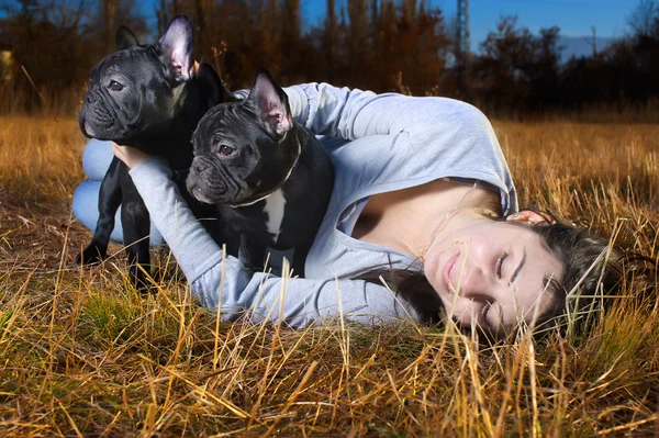 Beautiful woman with a dog — Stock Photo, Image