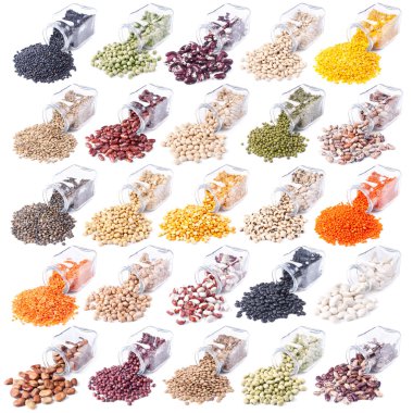 Different legumes are scattered on a white background clipart