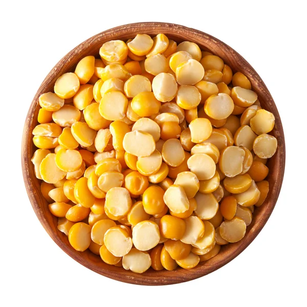 Wooden bowl full of yellow dal isolated on white — Stock Photo, Image