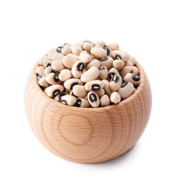 木製ボウル白で隔離される黒目豆の完全 — ストック写真