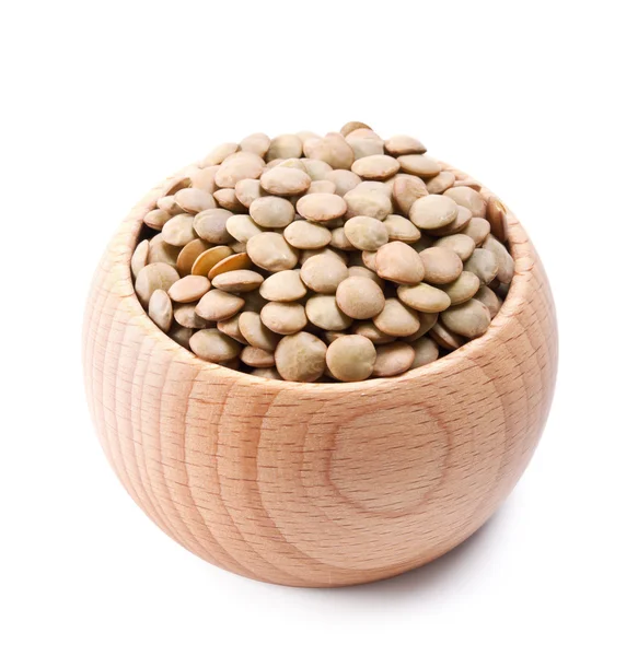 木製ボウル白で隔離される laird レンズ豆の完全 — ストック写真