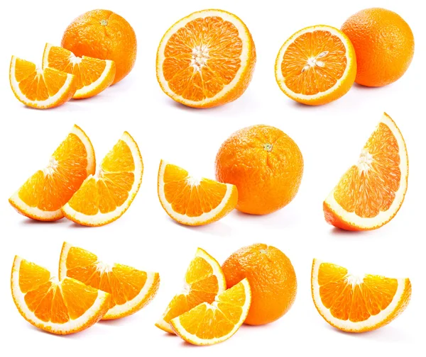 Collection of fresh ripe oranges isolated on white — Stock Photo, Image