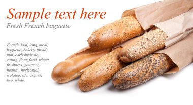 Fresh French baguette on white clipart