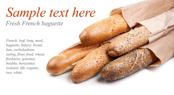 新鲜法式长棍面包在白色 — 图库照片
