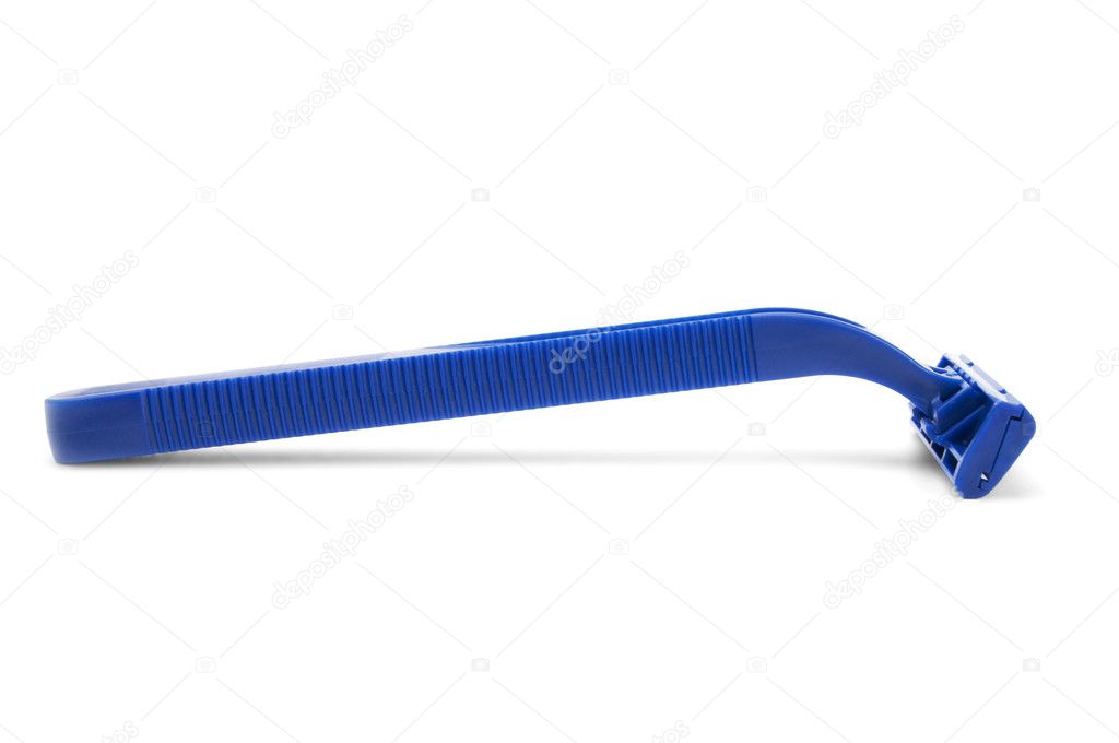 Blue disposable razor isolated on white