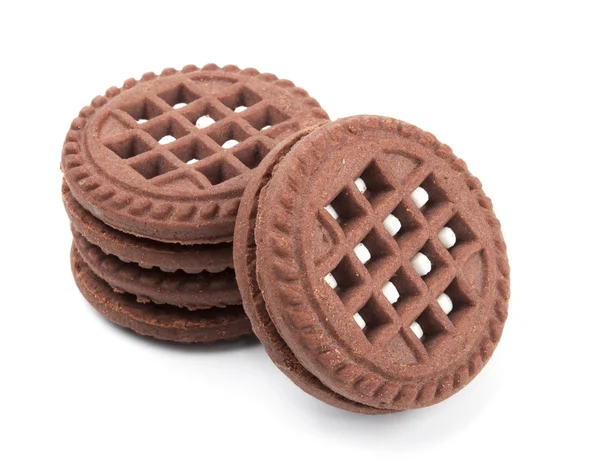 Cheia de biscoitos creme isolados no branco — Fotografia de Stock