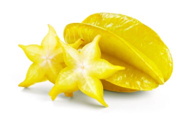 Starfruit with slices isolated on white clipart