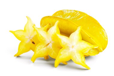 starfruit üzerinde beyaz izole dilimleri ile