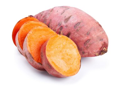 Sweet potato with slices isolated on white