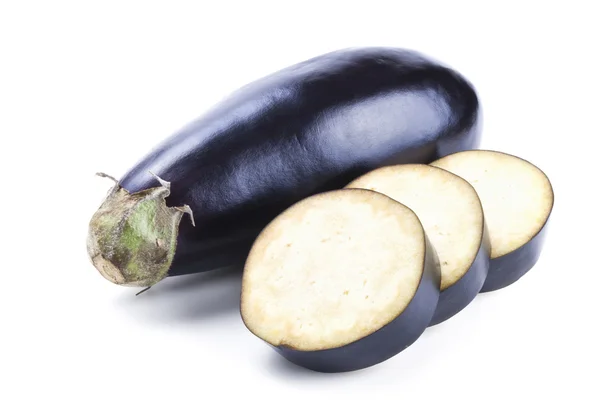 Fresh eggplant with slices isolated on white — Stock Photo, Image