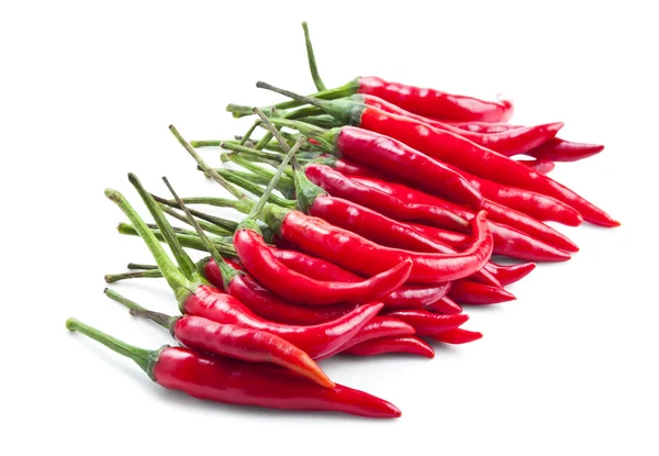 Červené chilli papričky izolované na bílém — Stock fotografie