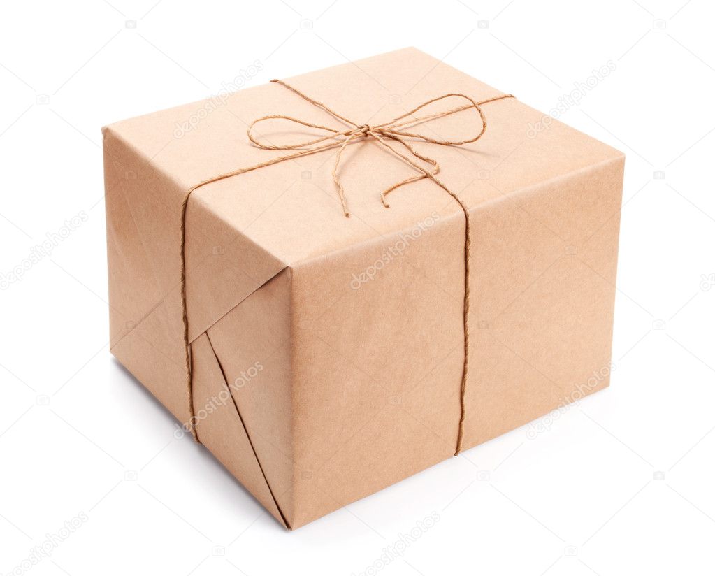 Parcel wrapped with brown packing paper