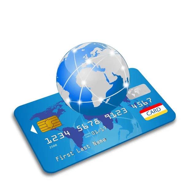 Vector creditcard met globale aarde — Stockvector