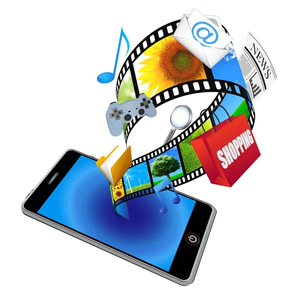 Smart phone with many application icons — Stock Photo, Image