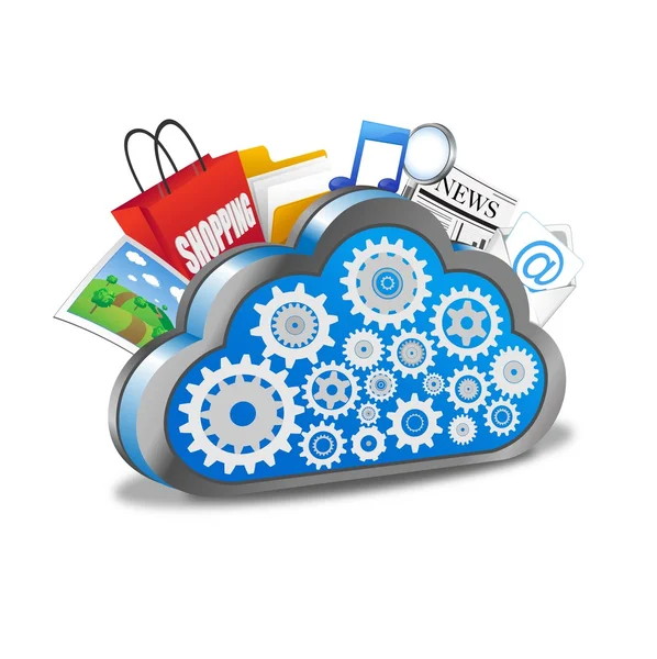 Computação em nuvem com ícones de aplicativos — Vetor de Stock