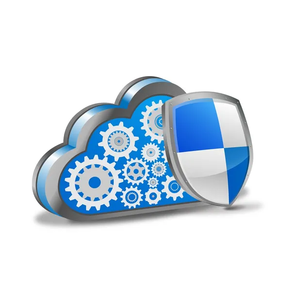 Cloud Computing mit Sicherheitsschild — Stockvektor